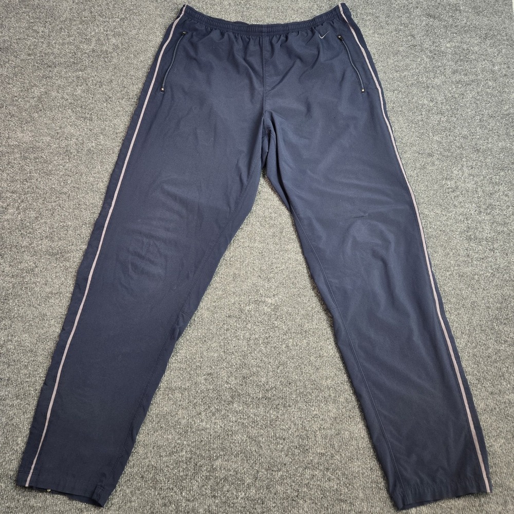 Nike Dri-FIT Track Pants Mens Large Navy Blue Zip Leg Joggers Swoosh VTG Y2K